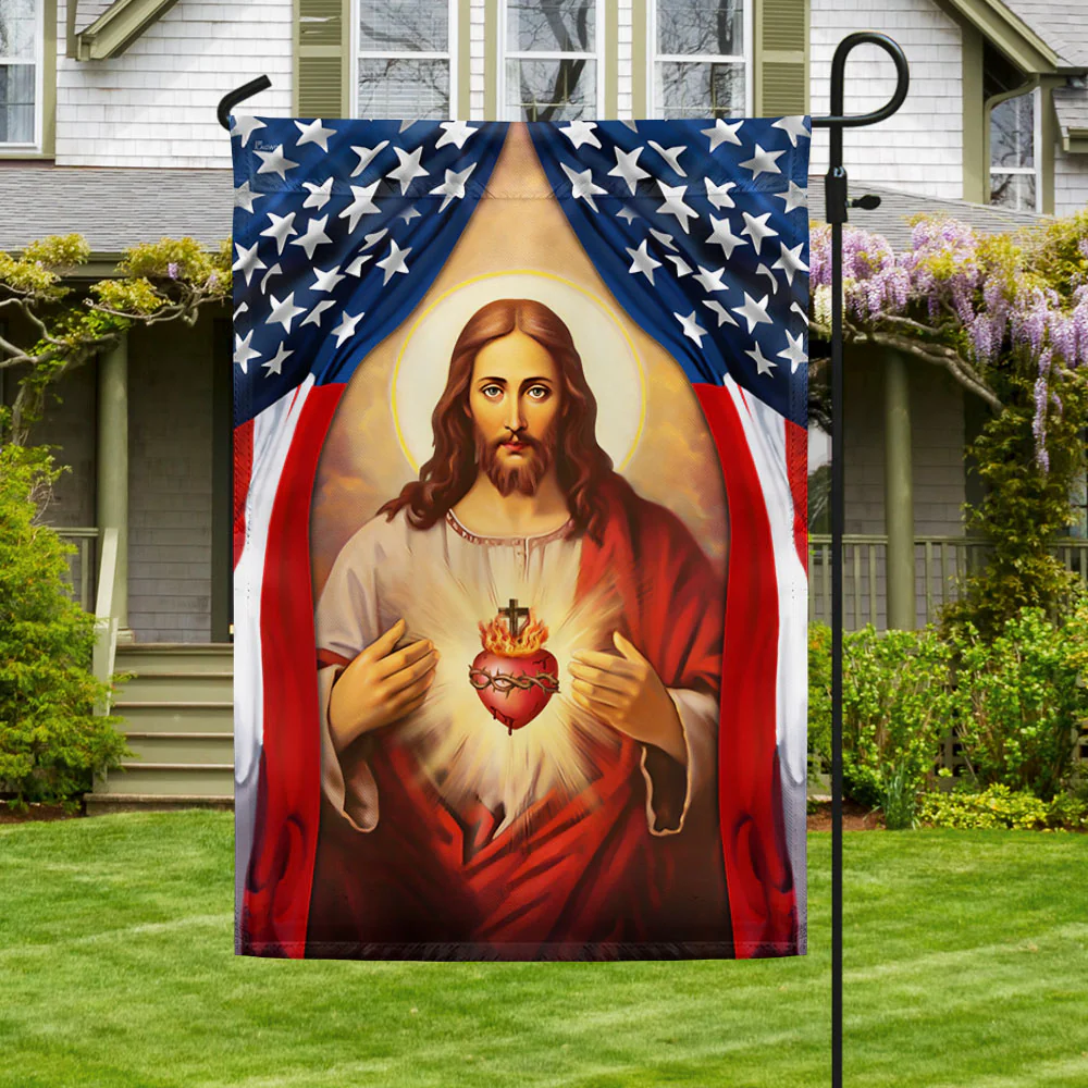 The Sacred Heart Of Jesus American Flag