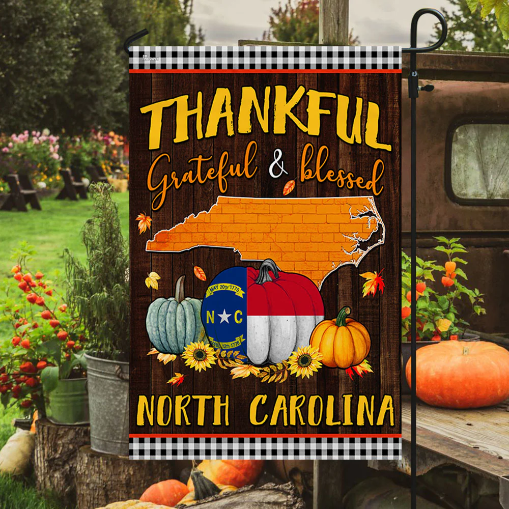 North Carolina Fall Flag Thankful Grateful and Blessed, Home and Garden decor