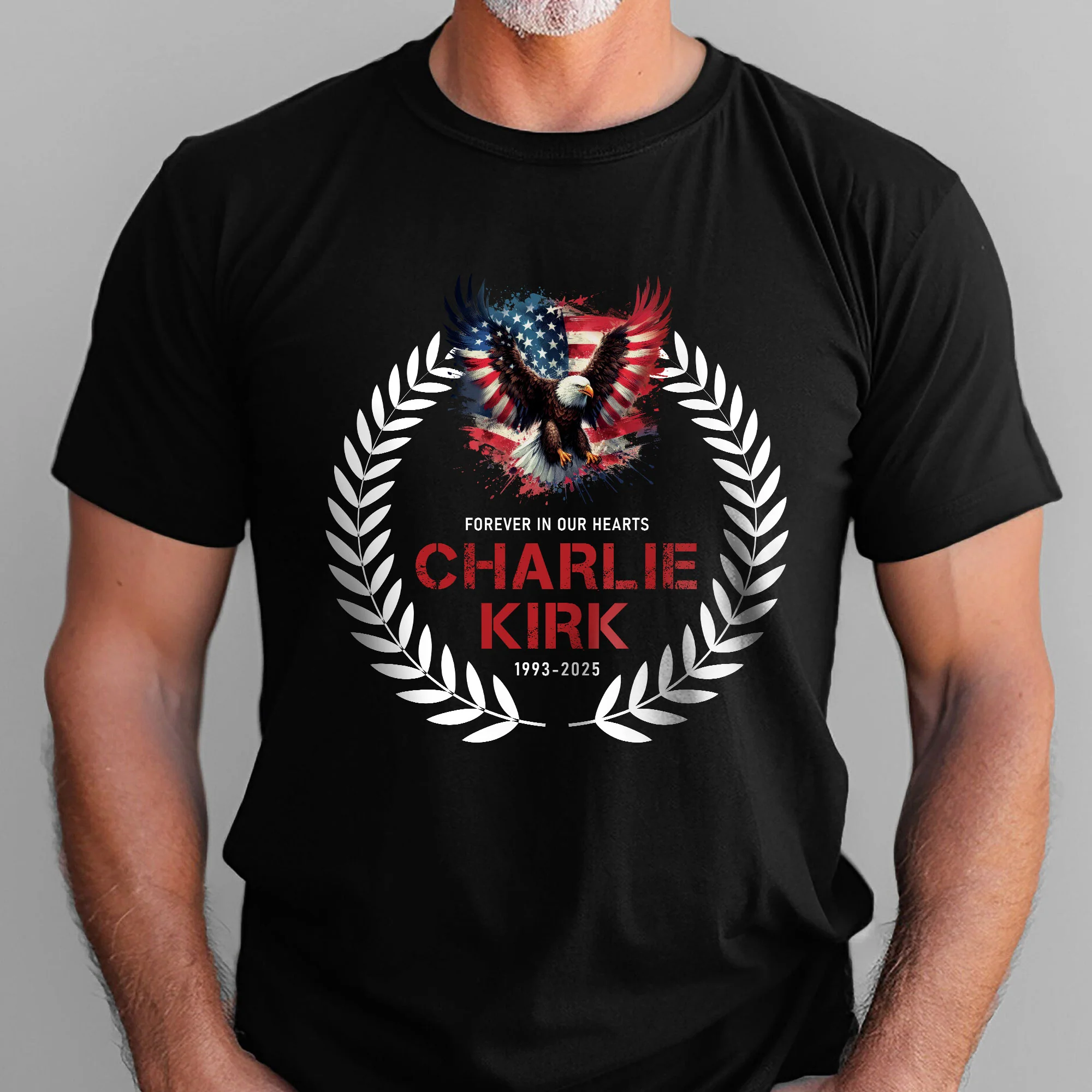 Charlie Kirk Memorial T-Shirt – American Flag Bald Eagle Tribute Shirt