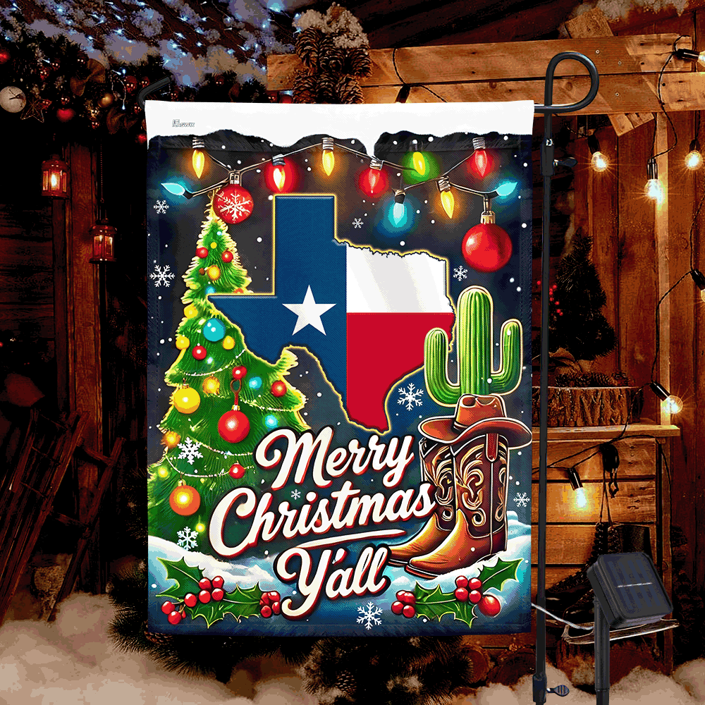 Texas Christmas Merry Christmas Y'all Solar LED Garden Flag