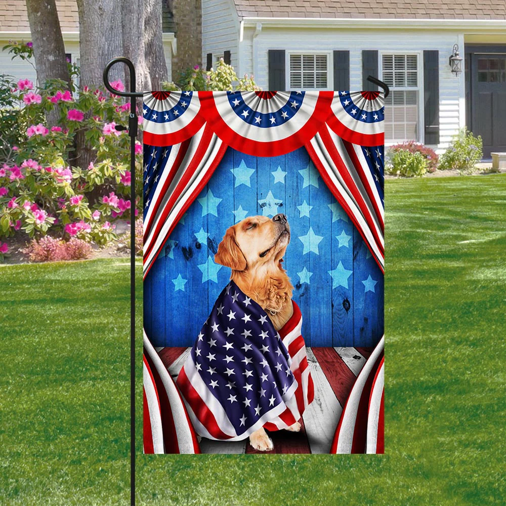 Bimipi American Flag - Happy 4th Of july. Patriotic Dog Golden Retriever American Flag Wrapped in Glory TPT898Fv1