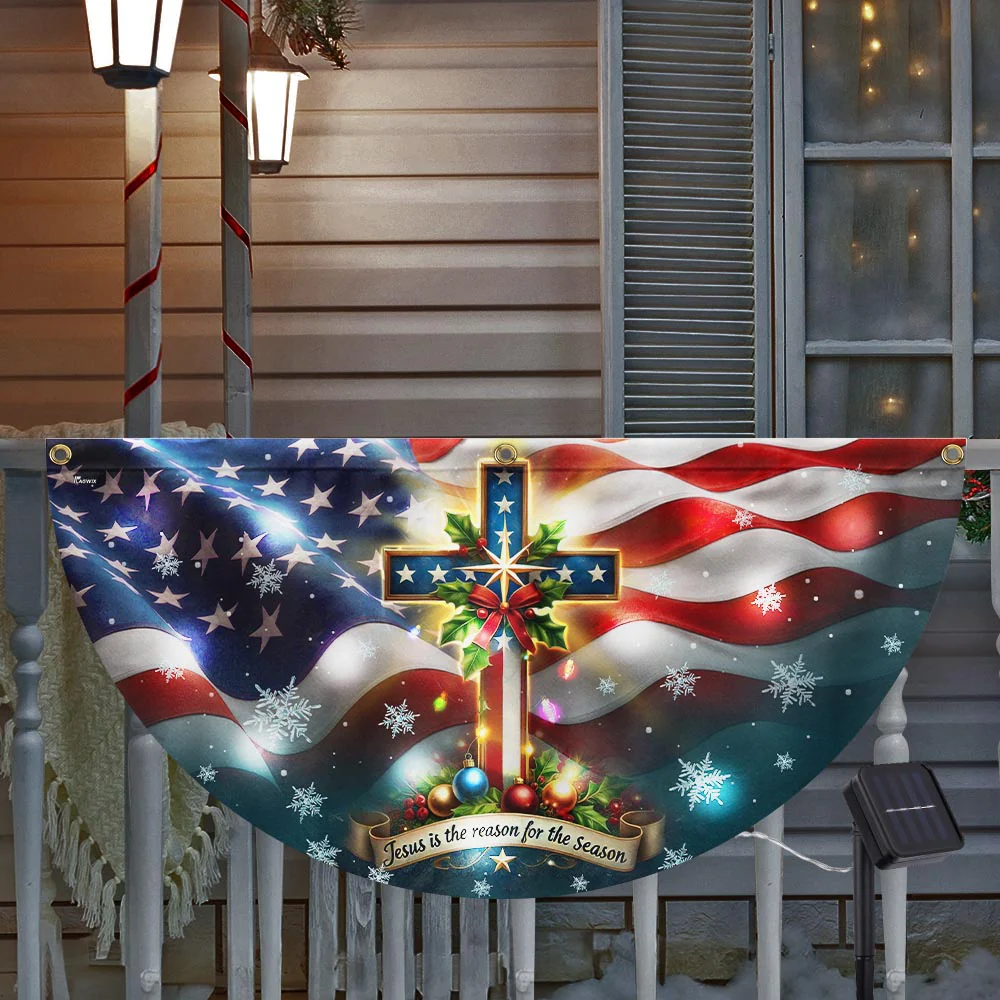 Christian Cross Christmas Jesus Is The Reason For The Season Solar Led Fan Flag