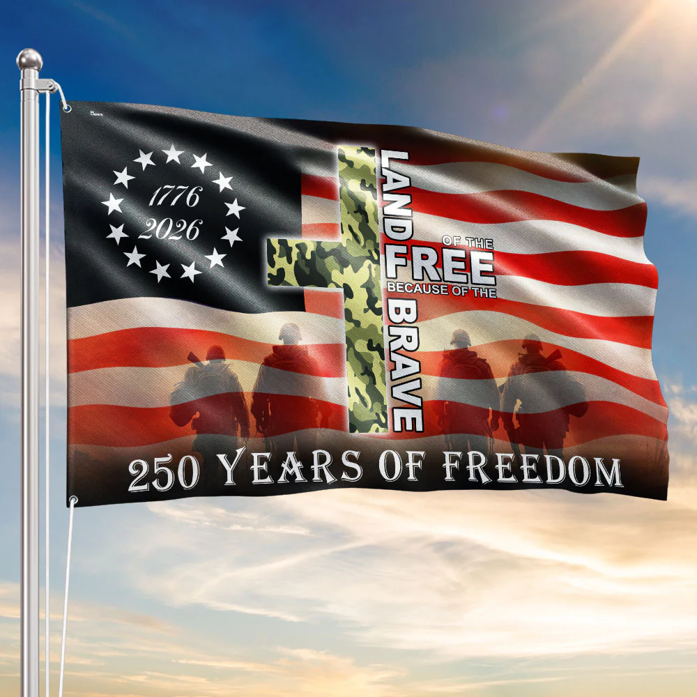 Betsy Ross 250 Years of Freedom, Land of Free Veterans Grommet Flag