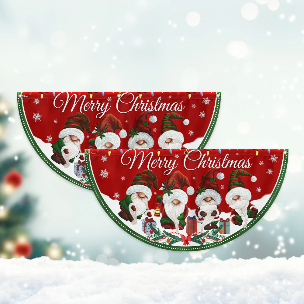 Merry Christmas Gnomes Non-Pleated Fan Flag