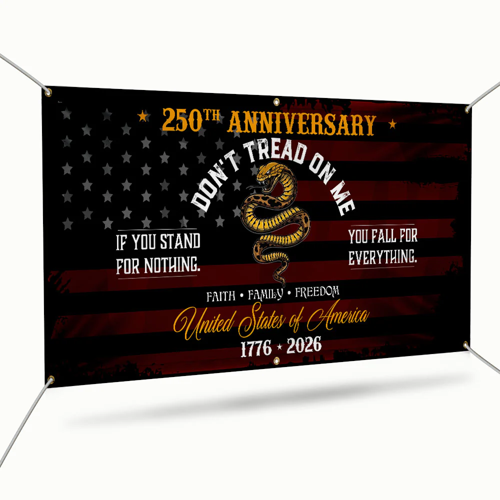 Bimipi USA 250th Anniversary Fence Banner – Don’t Tread On Me Gadsden Flag Patriotic Design