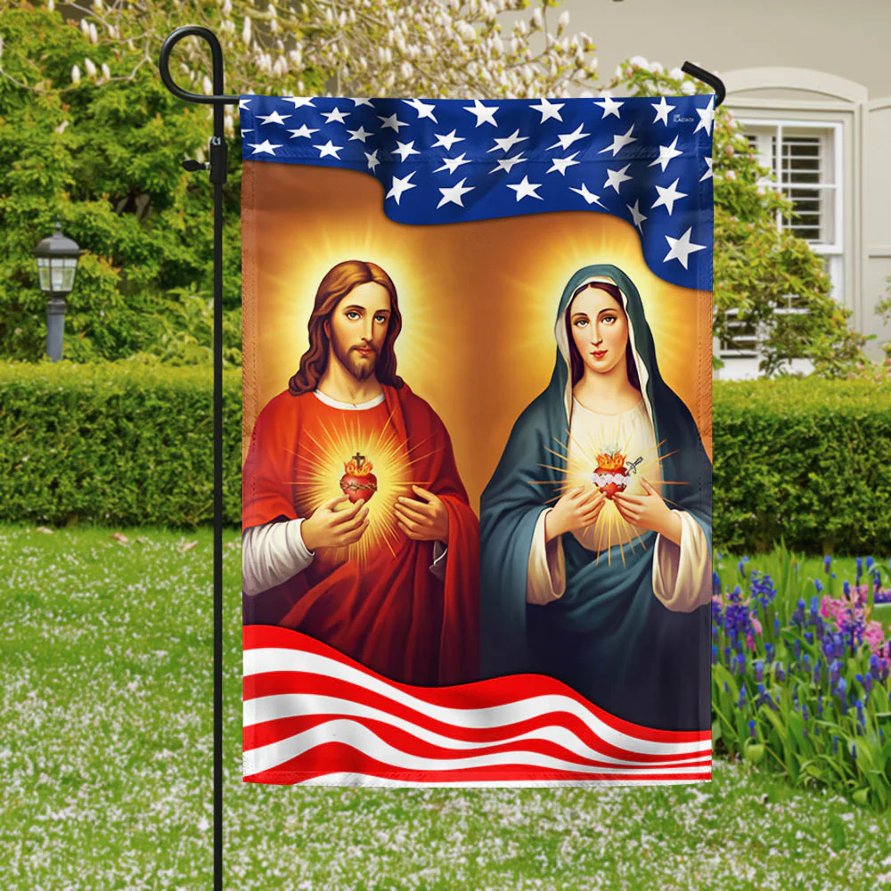 Sacred Heart of Jesus Immaculate Heart of Mary American Flag