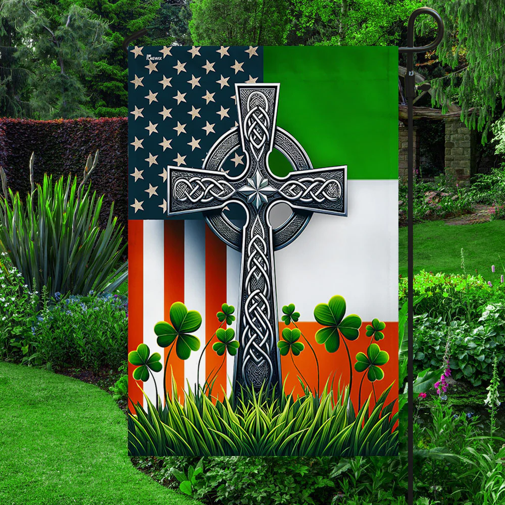 Bimipi  Irish American Celtic Cross Shamrocks Flag