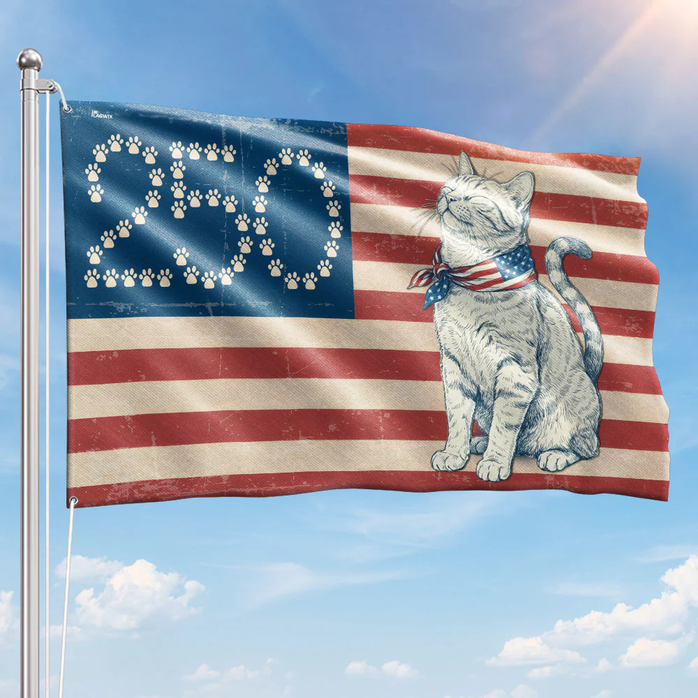 Bimipi Patriotic Cat Grommet Flag - 250th Anniversary Paw Prints 1776-2026 Decor