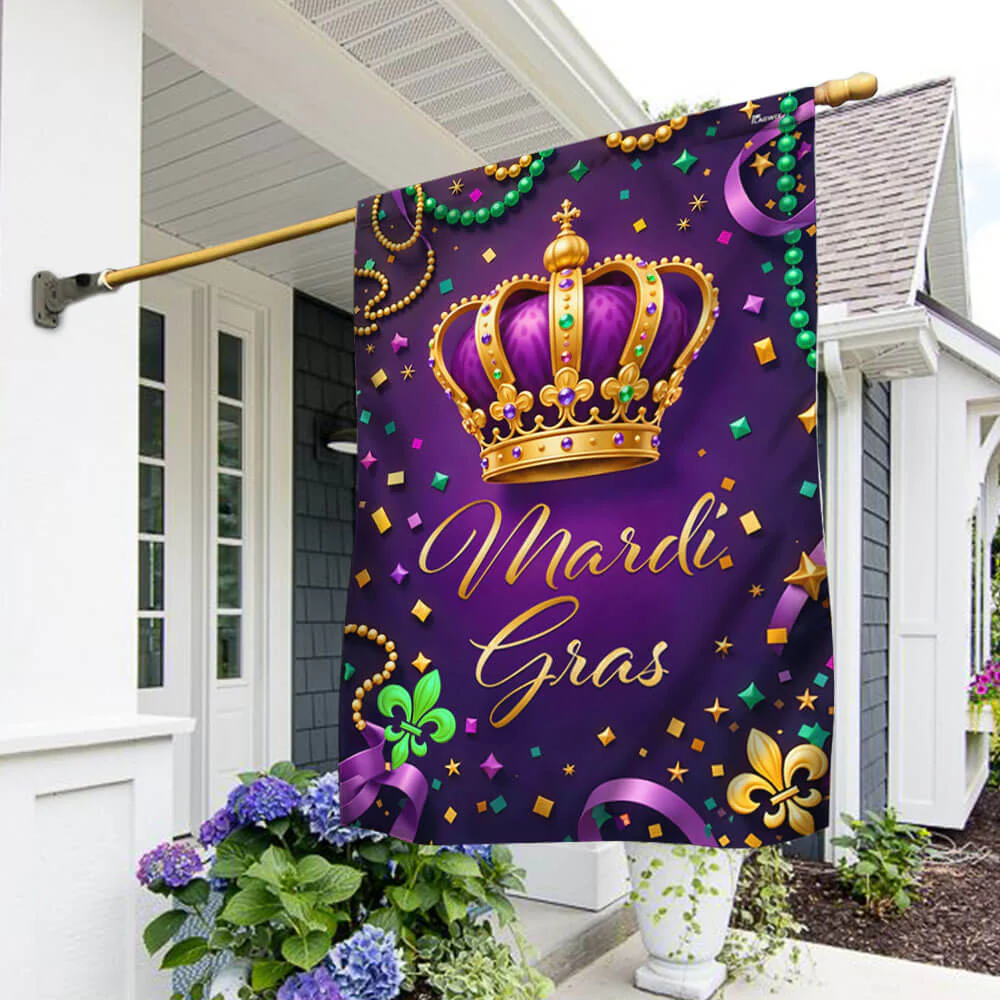Happy Mardi Gras Flag, Crown of the King, Carnival Decor