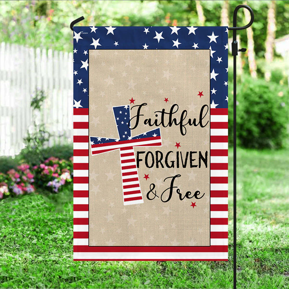 Bimipi American Flag - American Patriotic Cross Faithful Forgiven and Free Flag