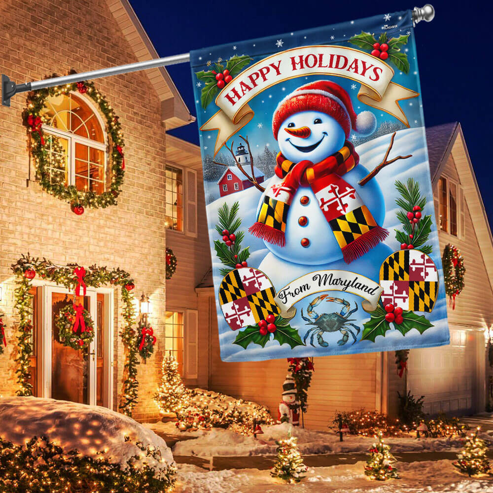 Happy Holidays From Maryland Snowman Christmas Flag