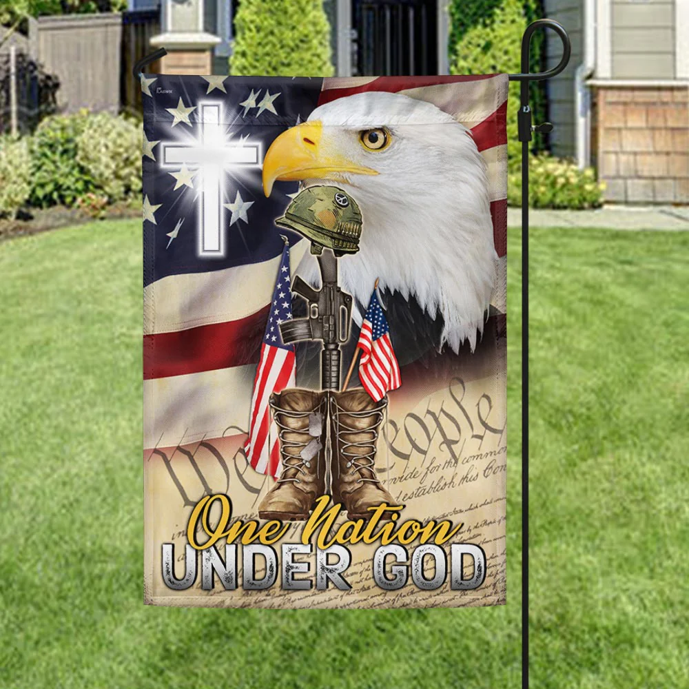 Bimipi American Flag - One Nation Under God, Christian Cross Memorial American Eagle Flag