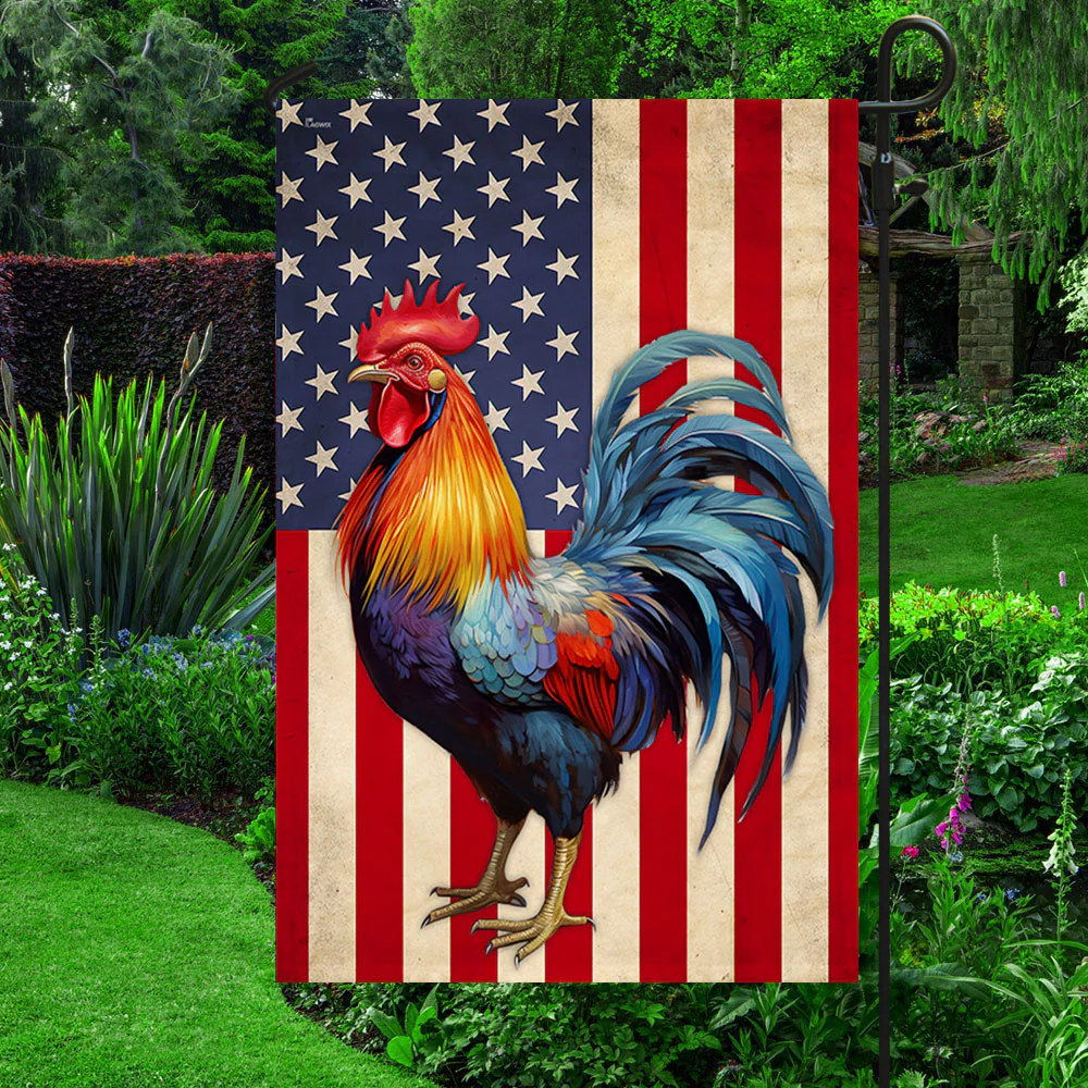 Patriotic Rooster American Flag, Farm Flag