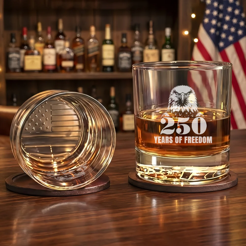 250 Years of Freedom American Engraved Whiskey Glass Patriotic Gift
