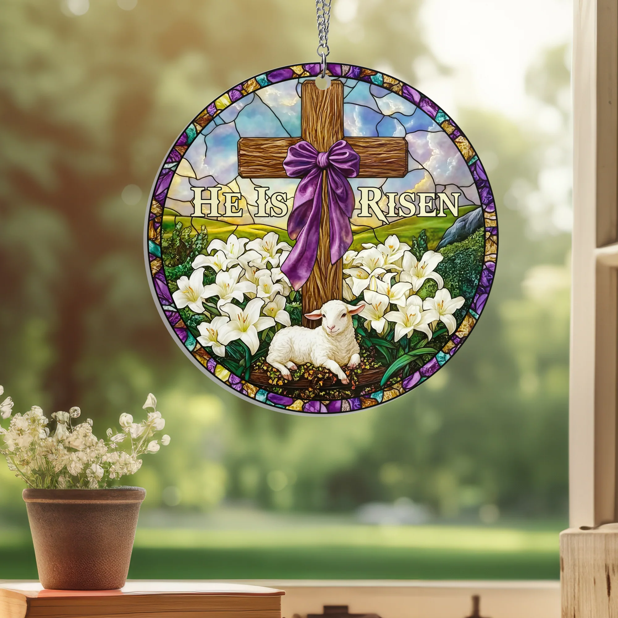 Easter Resurrection Cross He Is Risen Suncatcher Acrylic Window Hanging