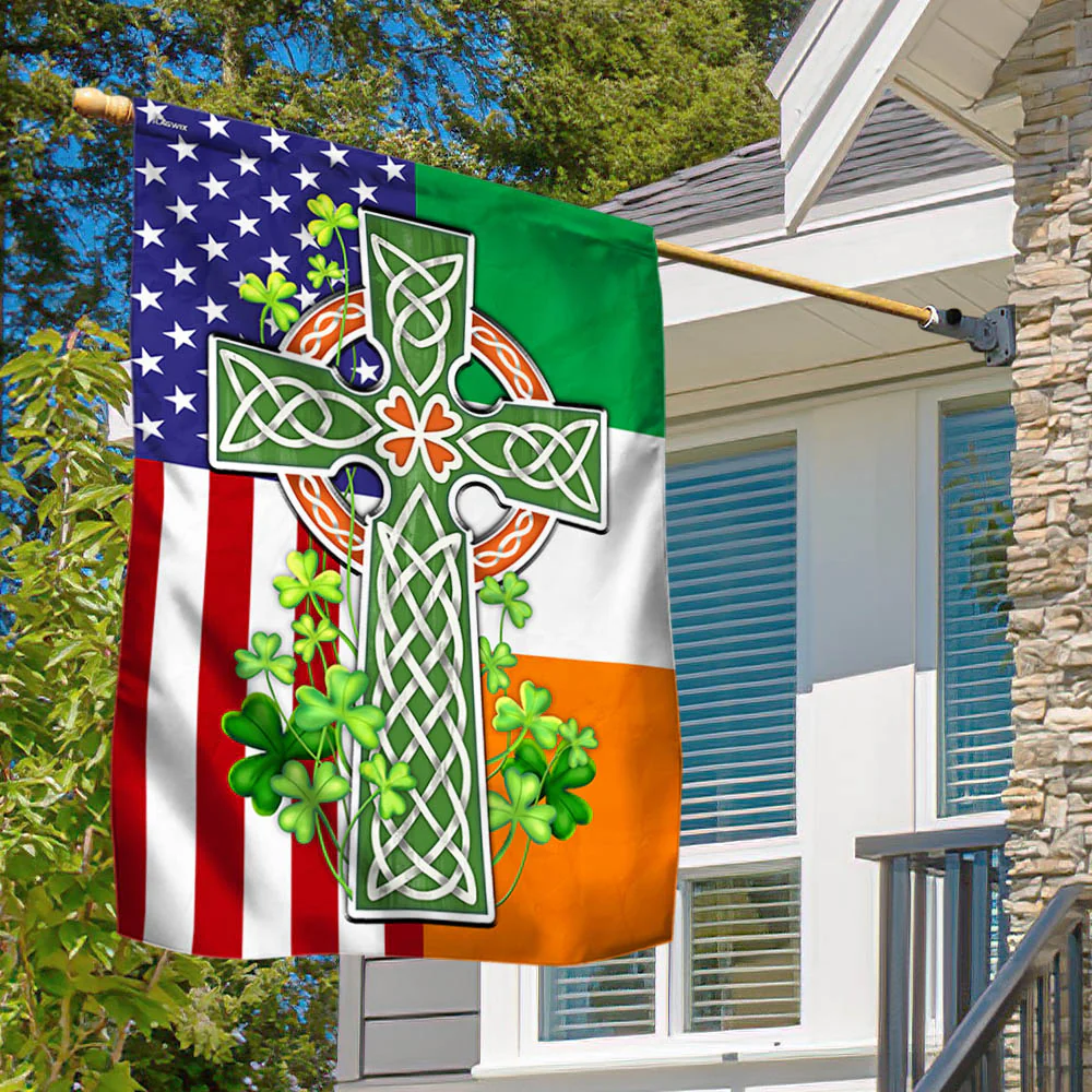 Bimipi  Irish Celtic Knot Cross Irish and American Flag