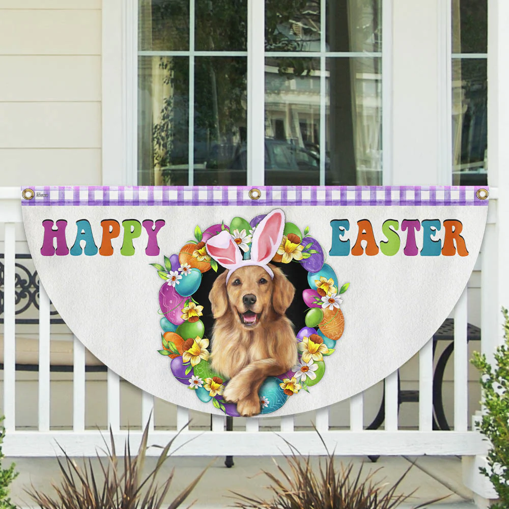 Golden Retriever Dog Happy Easter Non-Pleated Fan Flag