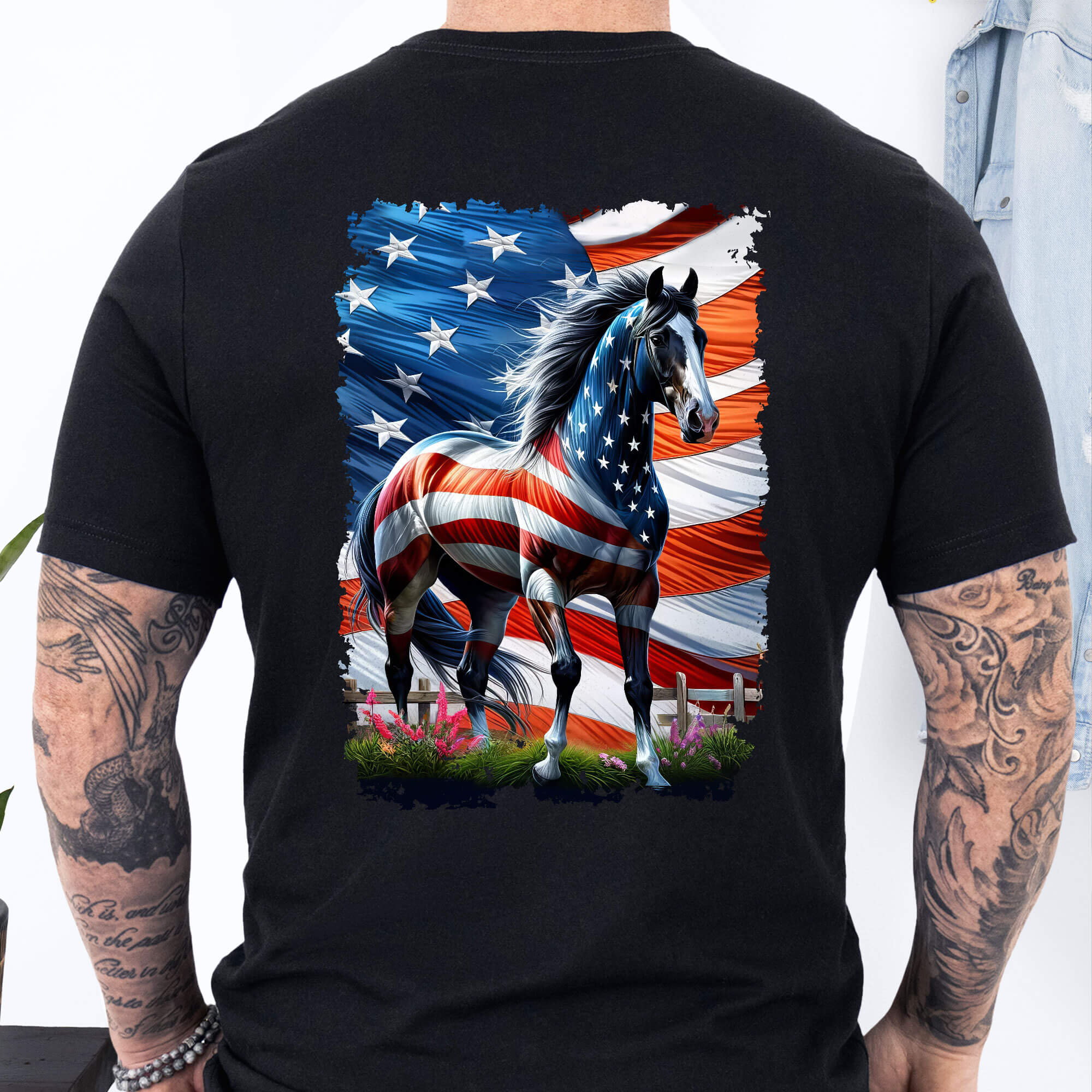 Horse Wrapped In Glory. American Patriotic Horse T-Shirt