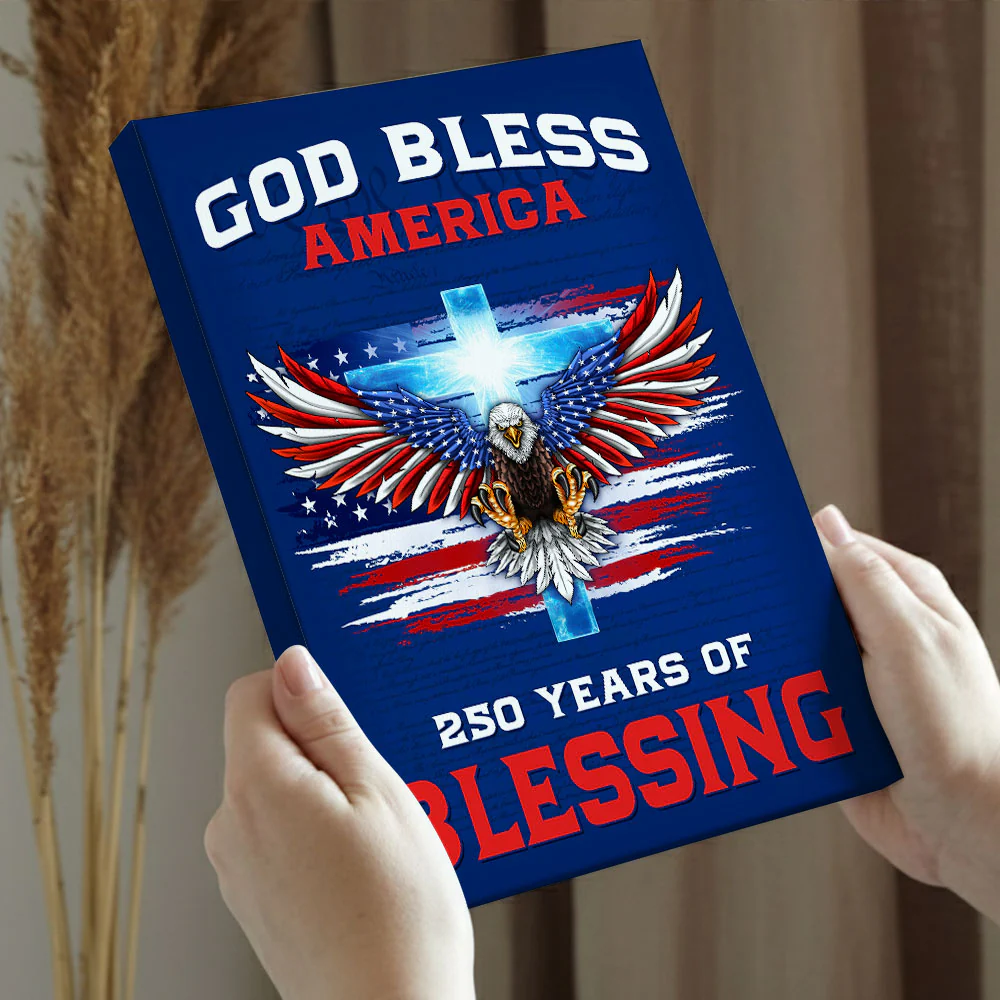 America 250th Canvas Wall Art, God Bless America with Eagle Cross Decor
