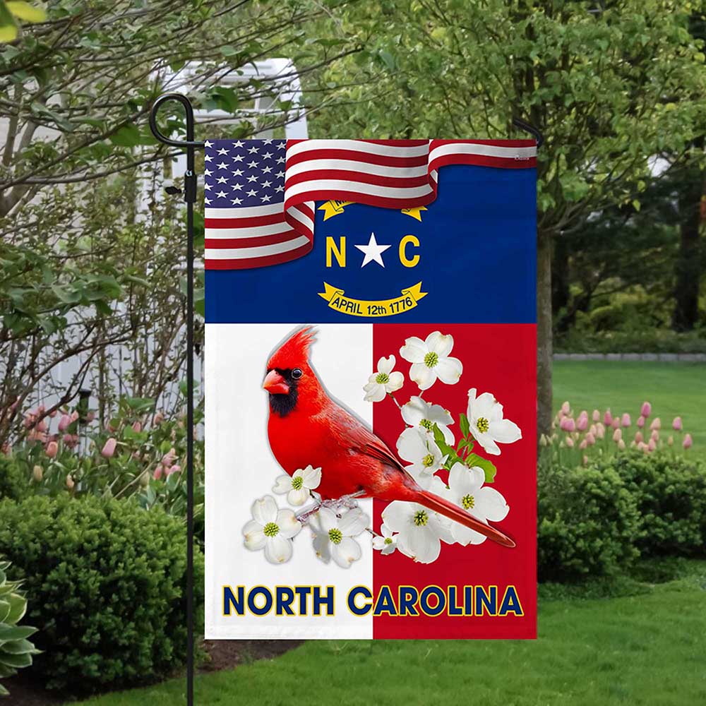 North Carolina State Dogwood Flower and Cardinal Flag