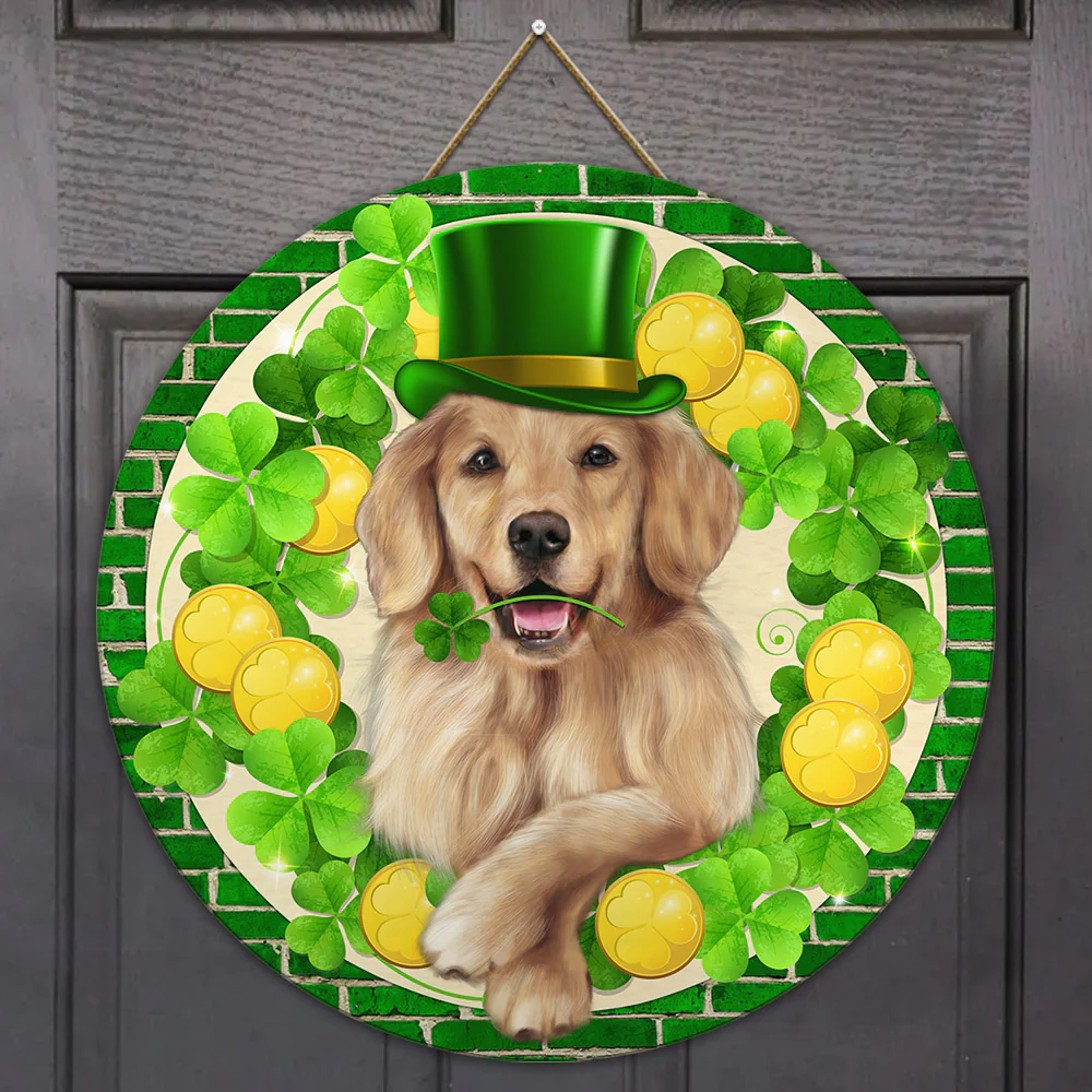 Irish Door Hanger Irish Shamrock Golden Retriever St. Patrick's Day Wooden Sign