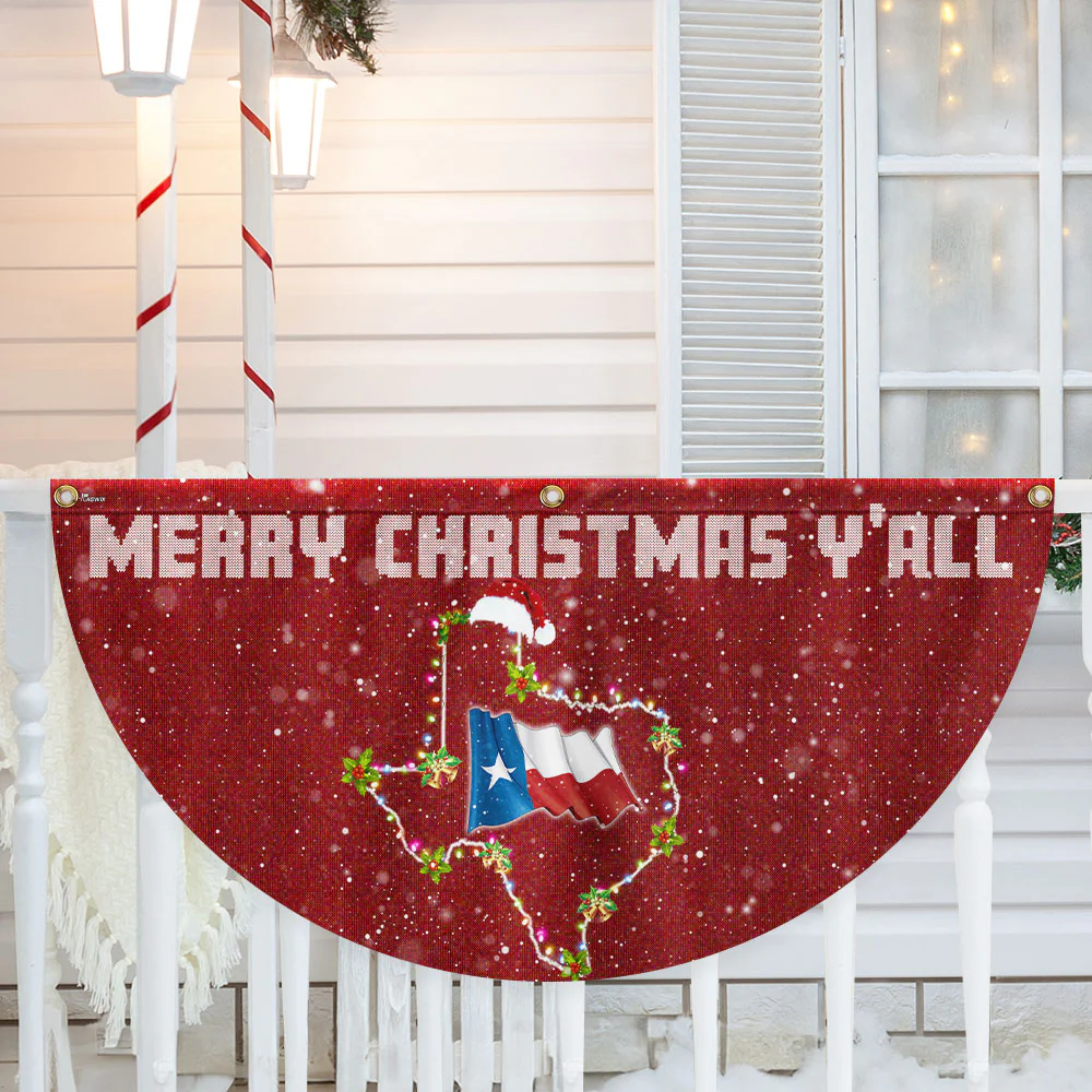 Texas Christmas Fan Flag - Holiday Decoration, Non-Pleated Design  - 3-Day Shipping