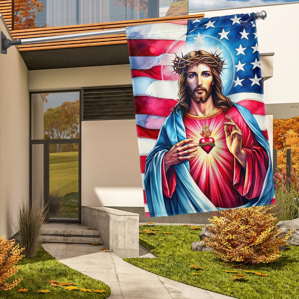 Sacred Heart Of Jesus American Flag