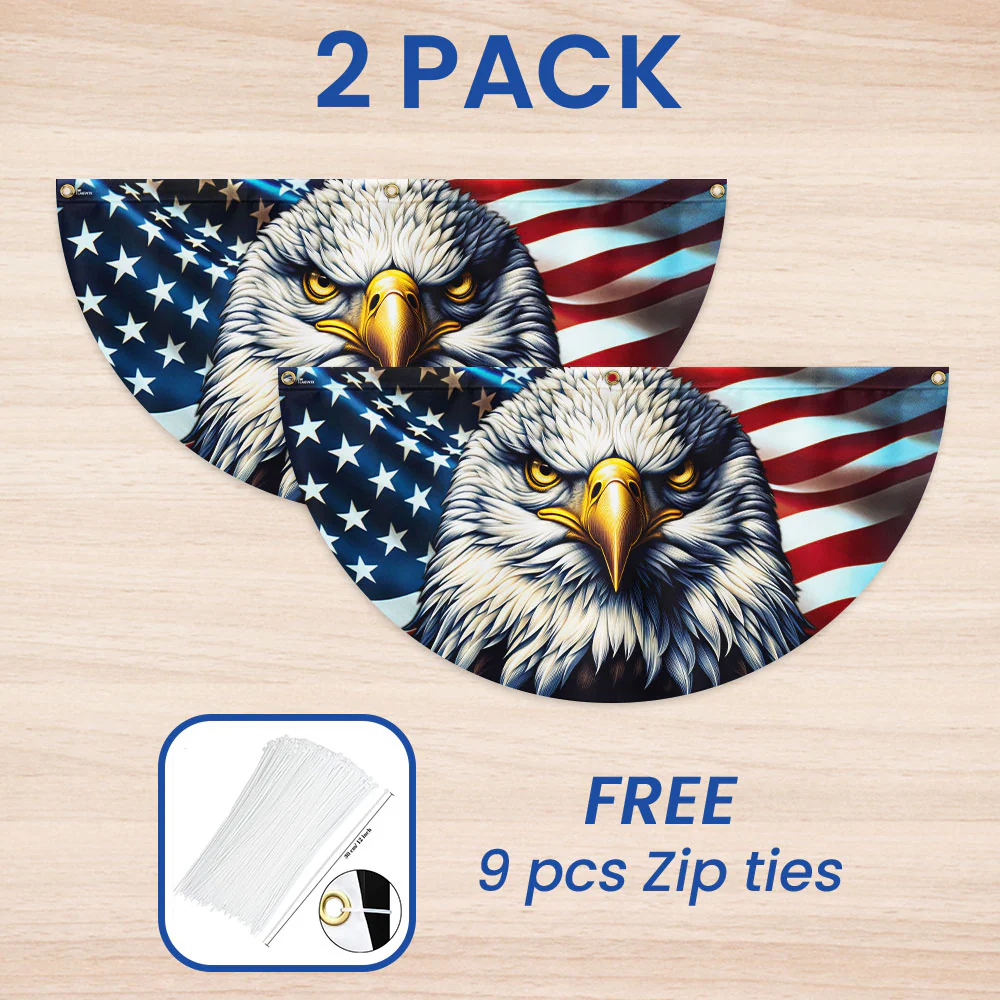 Patriotic Eagle American Non-Pleated Fan Flag 3-Day Shipping