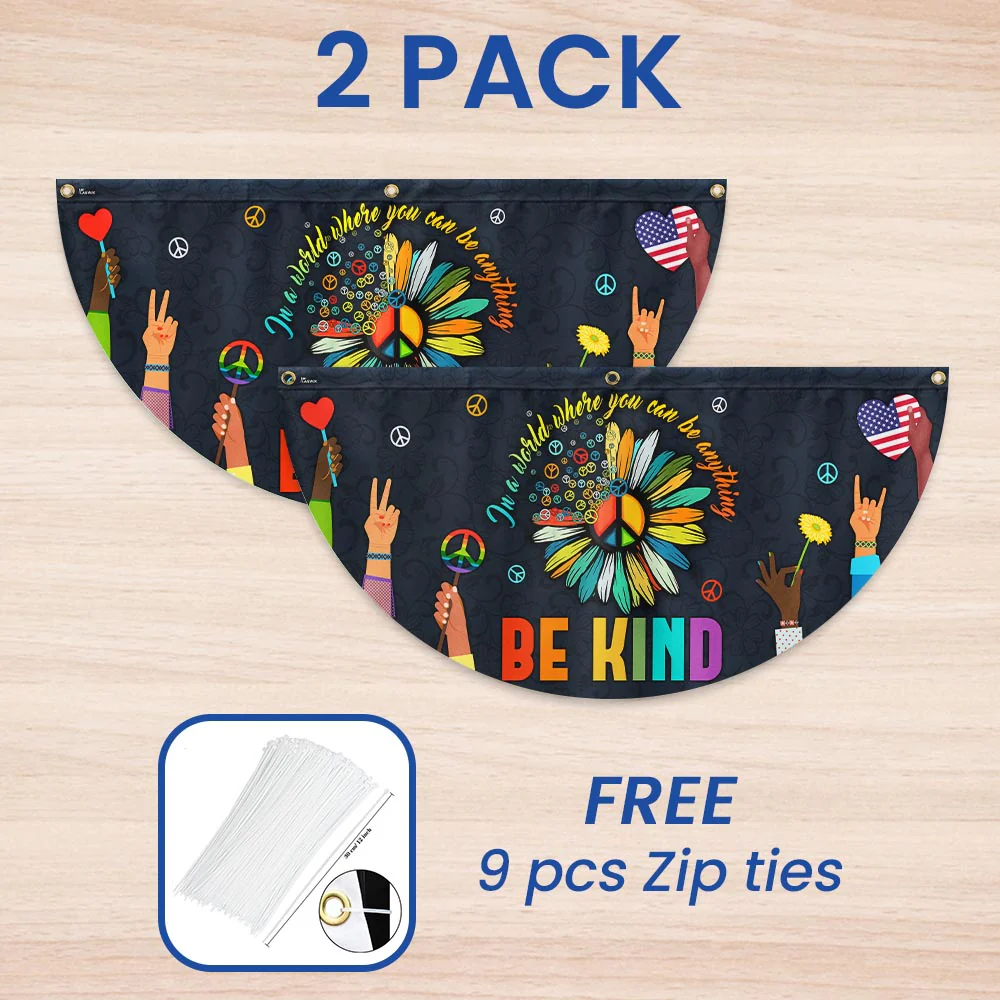 Hippie Flag In A World Where You Can Be Anything Be Kind. Peace Sign Non-Pleated Fan Flag