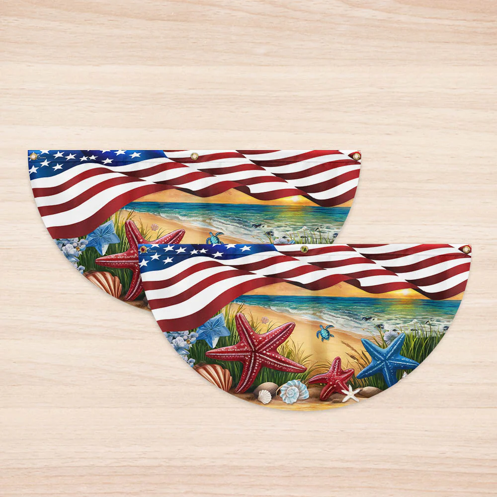 Summer Beach Starfish American Non-Pleated Fan Flag