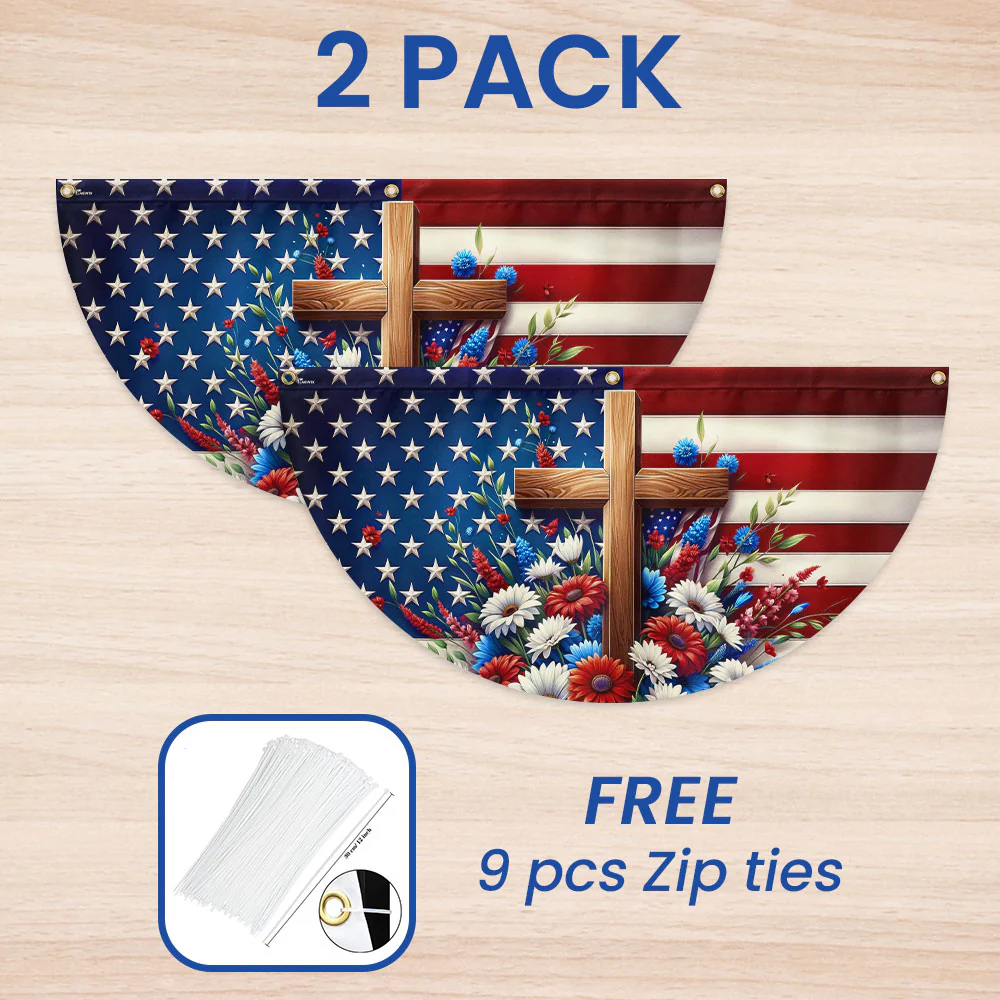 Bimipi American Flag - Independence Day Cross Floral Patriotic American Flag Non-Pleated Fan Flag