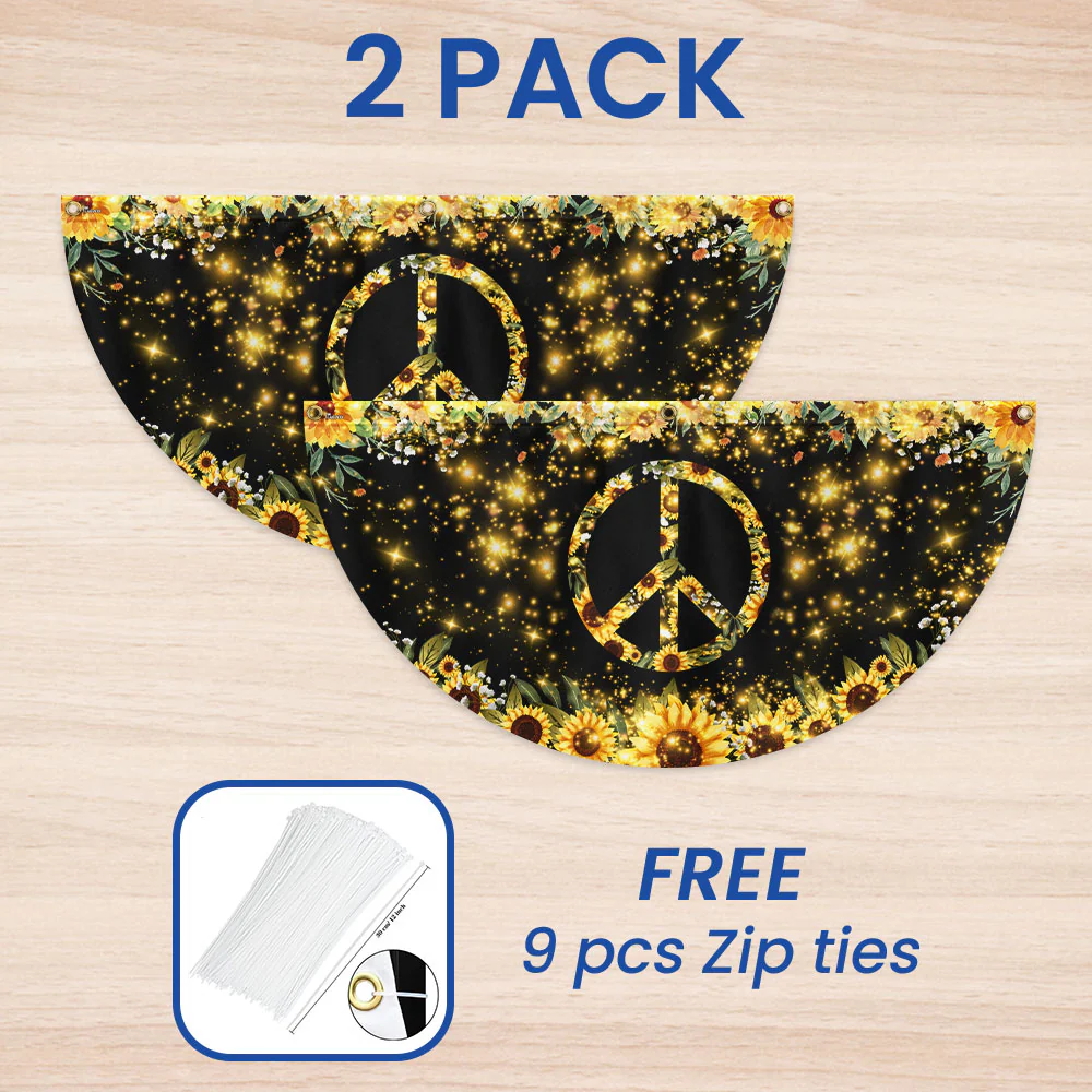 Sunflower Hippie Peace Sign Non-Pleated Fan Flag TPT2004FLn