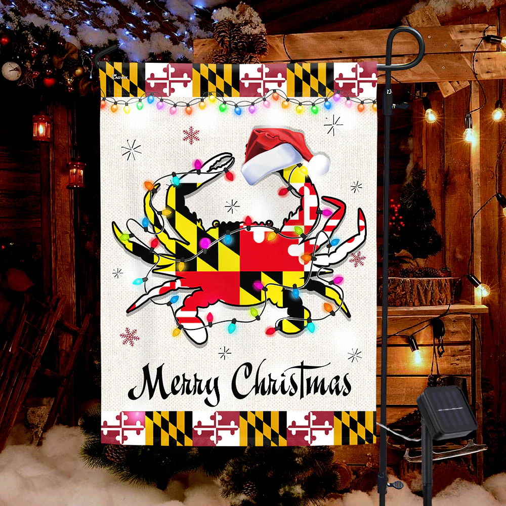 Maryland Crab Christmas Solar Led Garden Flag