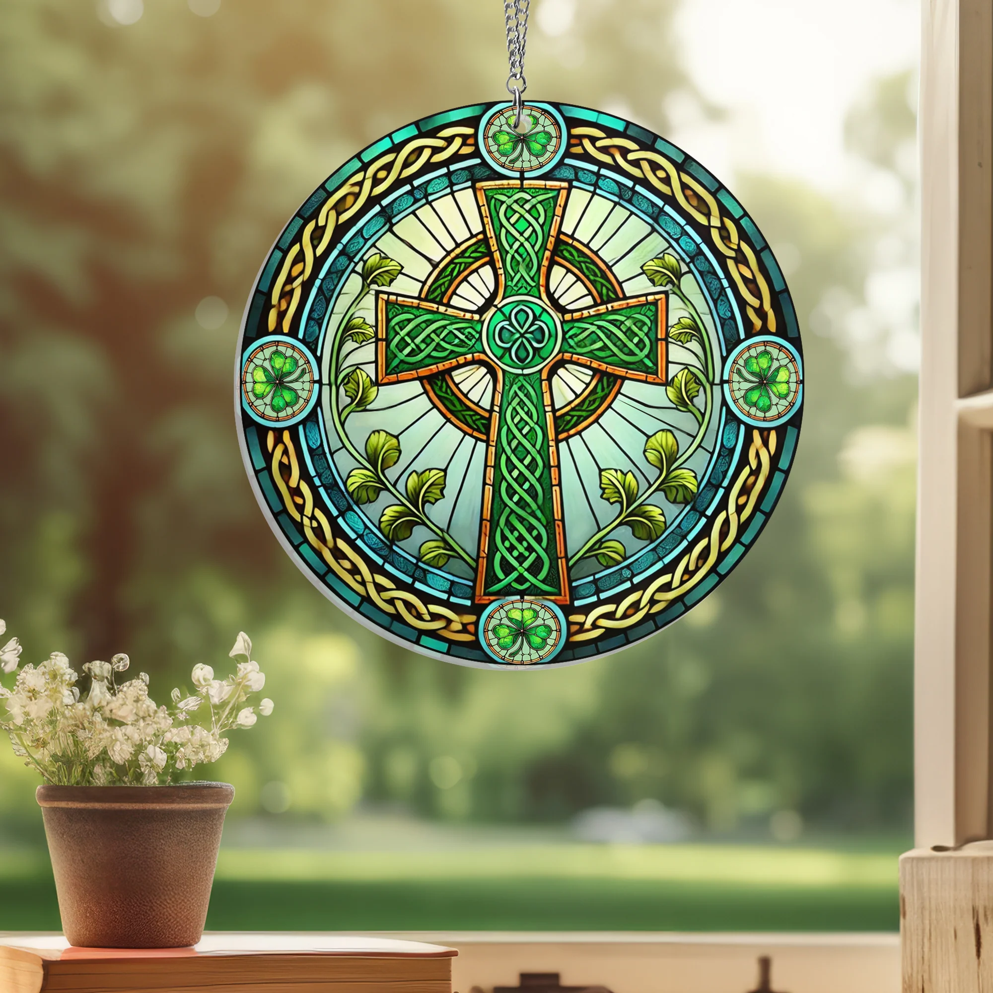 Celtic Knot Cross Irish Suncatcher Hanging Sign 3-Day Shipping