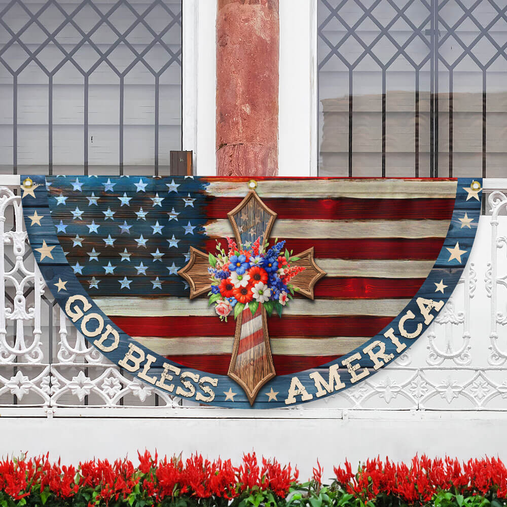 Happy 4th of july, God Bless America, july 4th Patriotic Christian American Non-Pleated Fan Flag