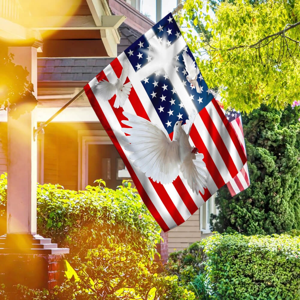 Peace Dove Christian Cross American Flag