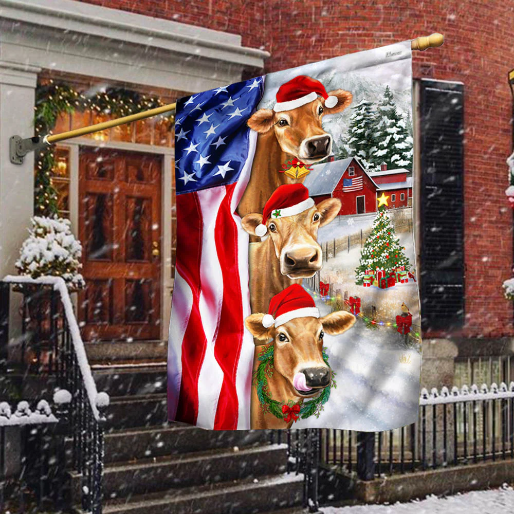 Christmas Cattle Cow American Flag, Farm Flag