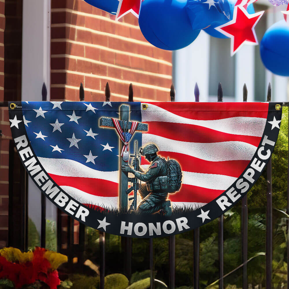 Stand For The Flag, Veteran Christian Cross Memorial Day Non-Pleated Fan Flag