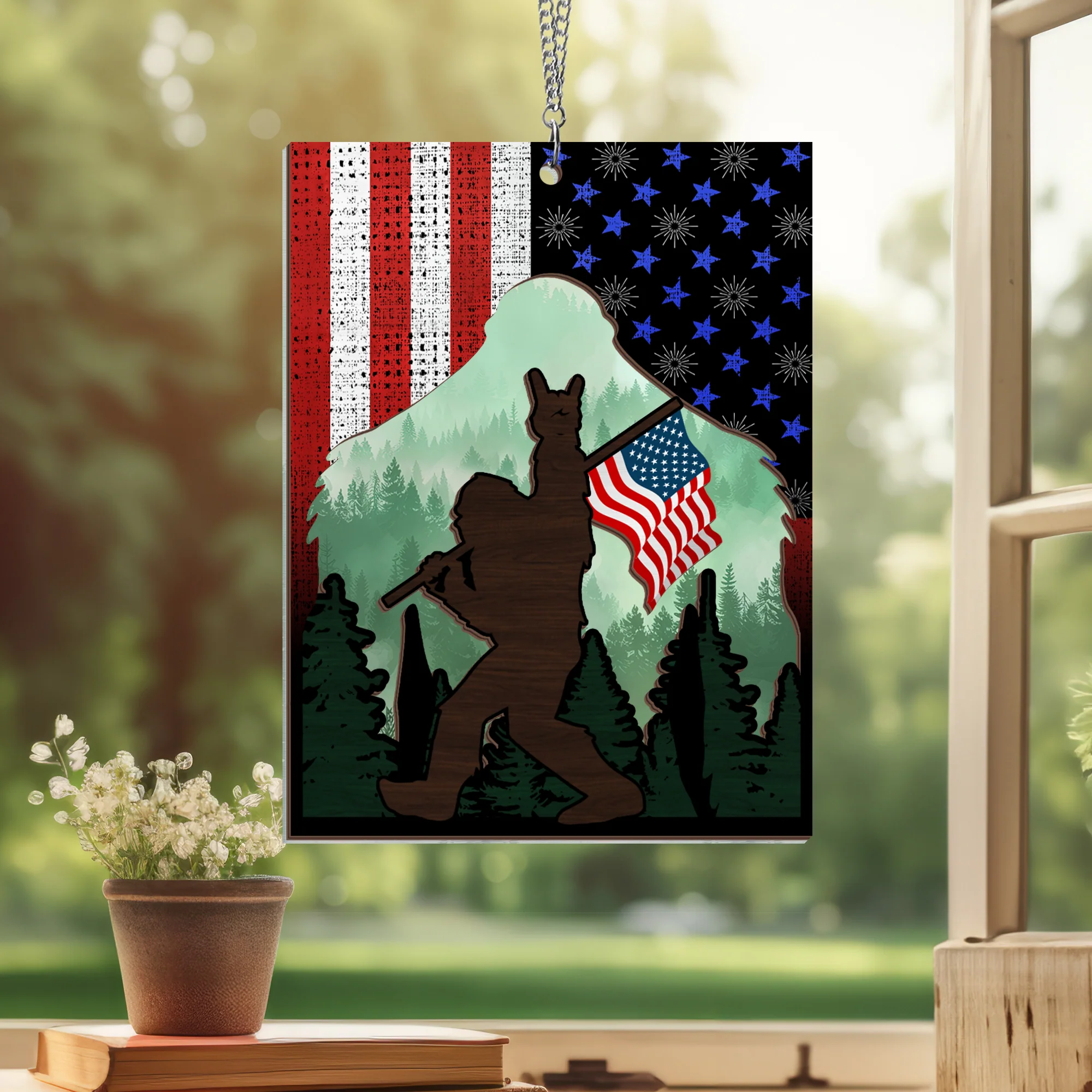 Christmas Ornament, Bigfoot Sasquatch Rock On American Bigfoot 2 Layered Hanging Suncatcher
