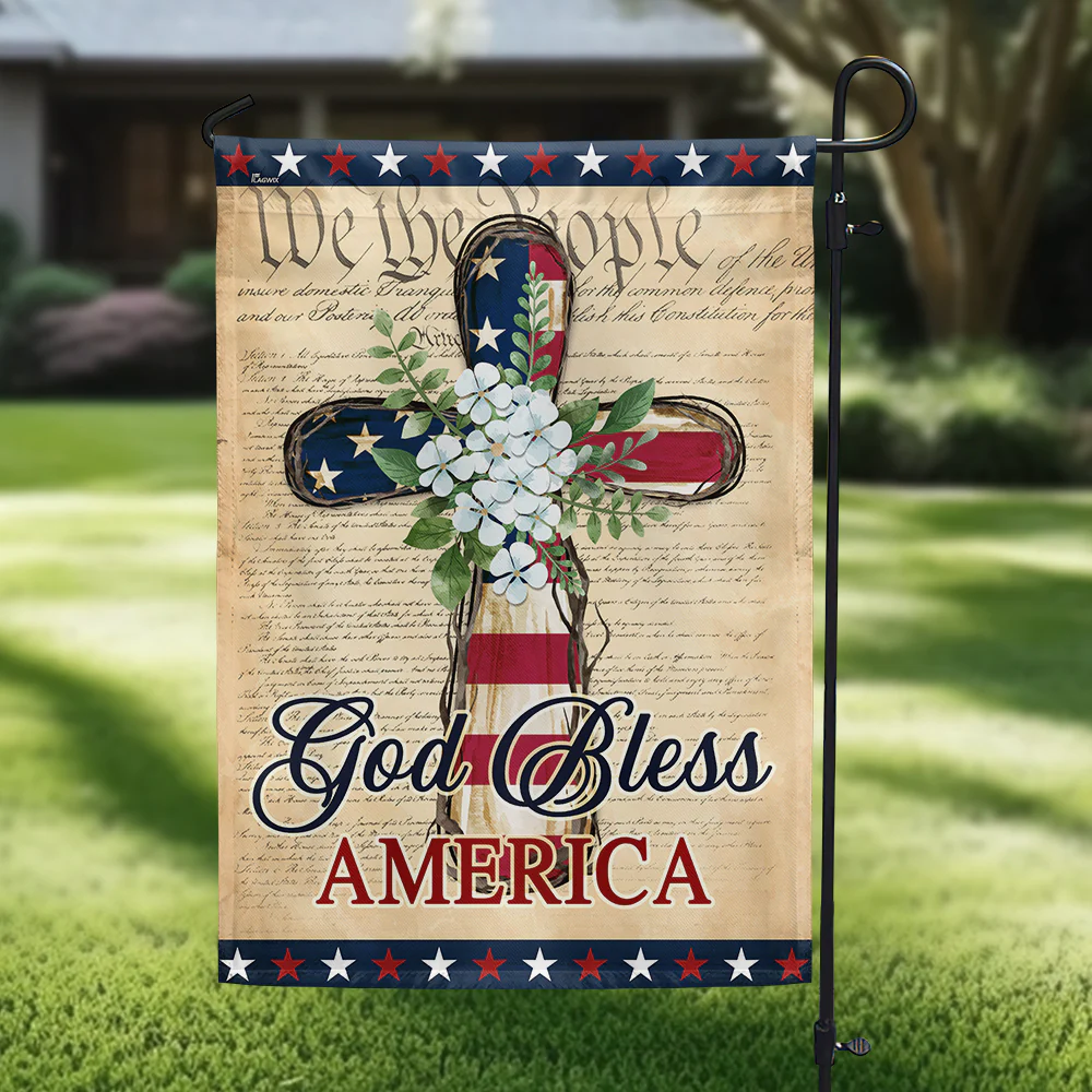 Bimipi American Flag - Patriotic God Bless America 4th of july Christian Cross Flag