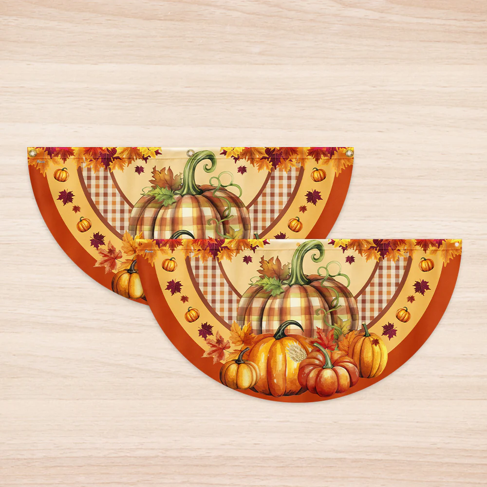 Fall Flag Pumpkin Thanksgiving Non-Pleated Fan Flag 3-Day Shipping