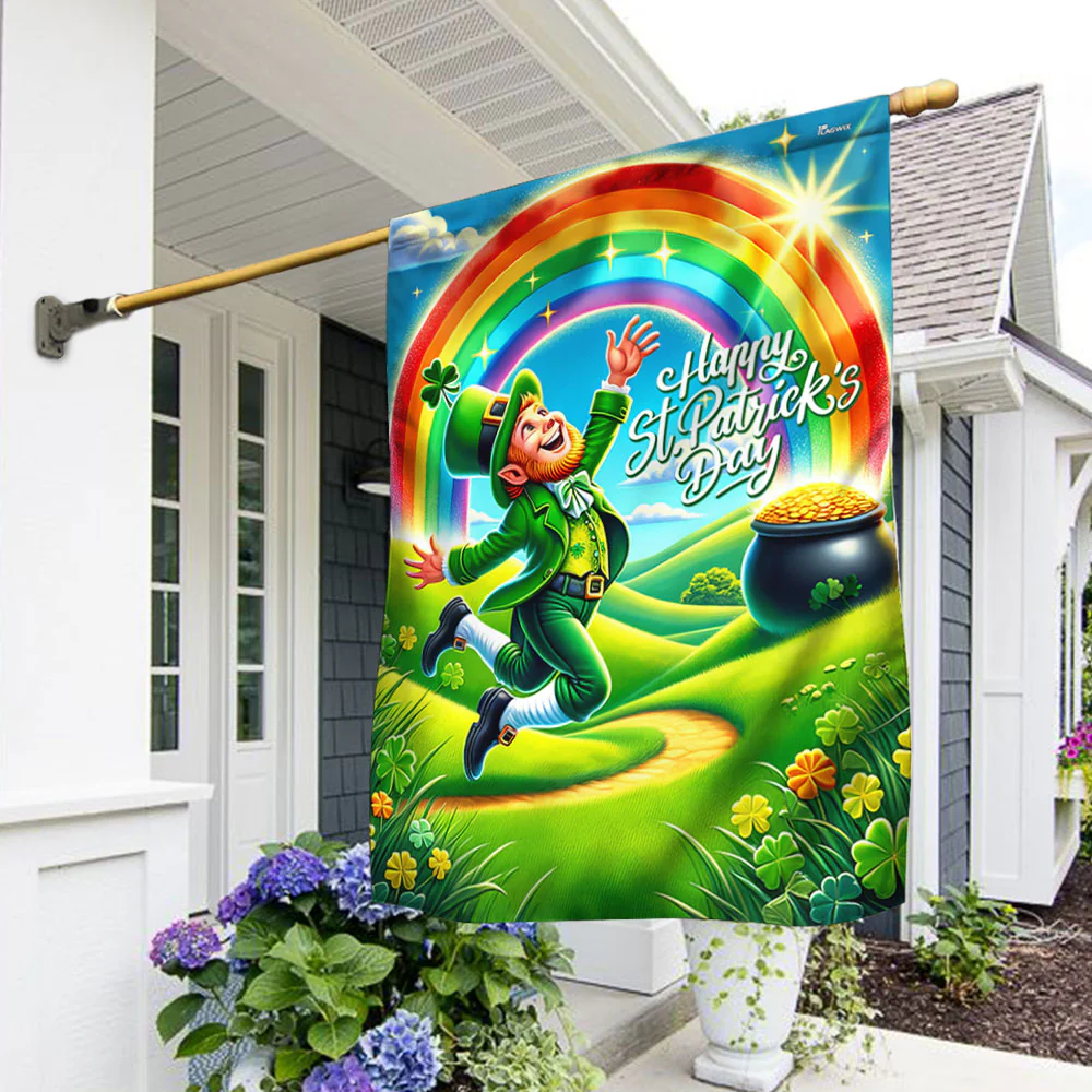 Happy St. Saint Patrick's Day Leprechaun Irish Flag