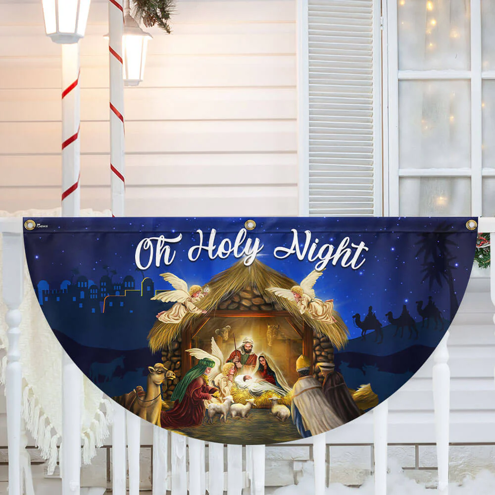 Nativity Of Jesus Christmas Fan Flag Holy Night Christmas Non-Pleated Fan Flag