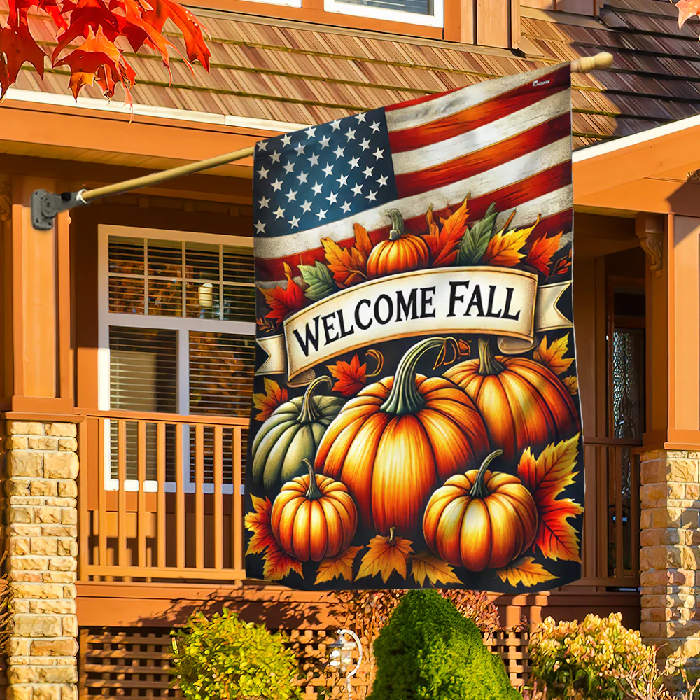 Fall Pumpkins Welcome Fall American Flag