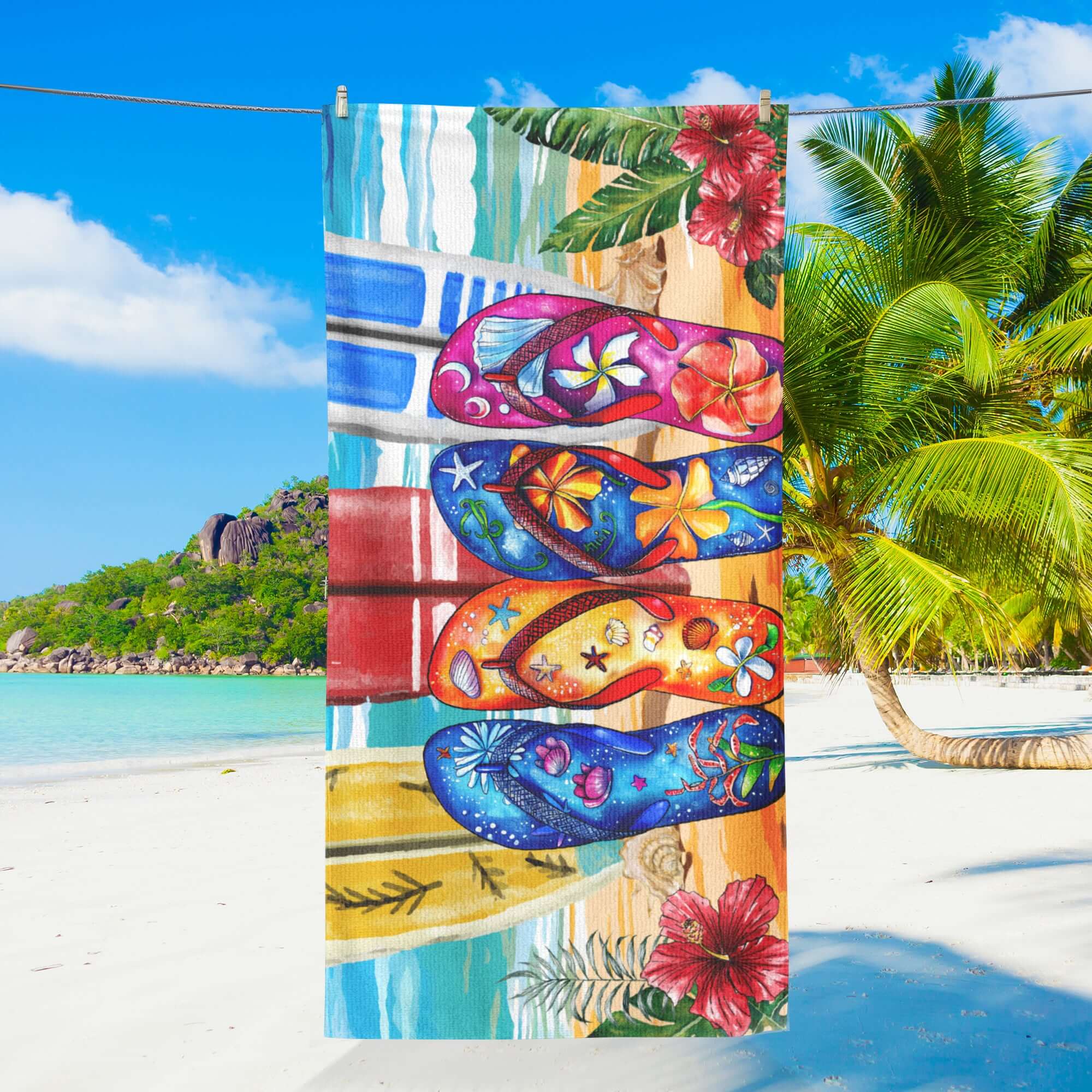Flip Flops Tropical Summer Vibes Beach Towel
