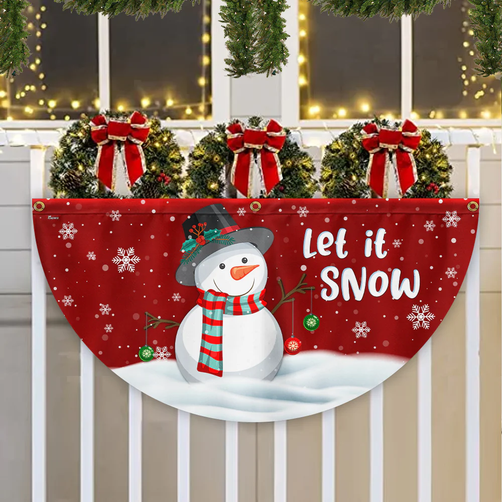 Christmas Flag Snowman Let It Snow Non-Pleated Christmas Fan Flag 3-Day Shipping