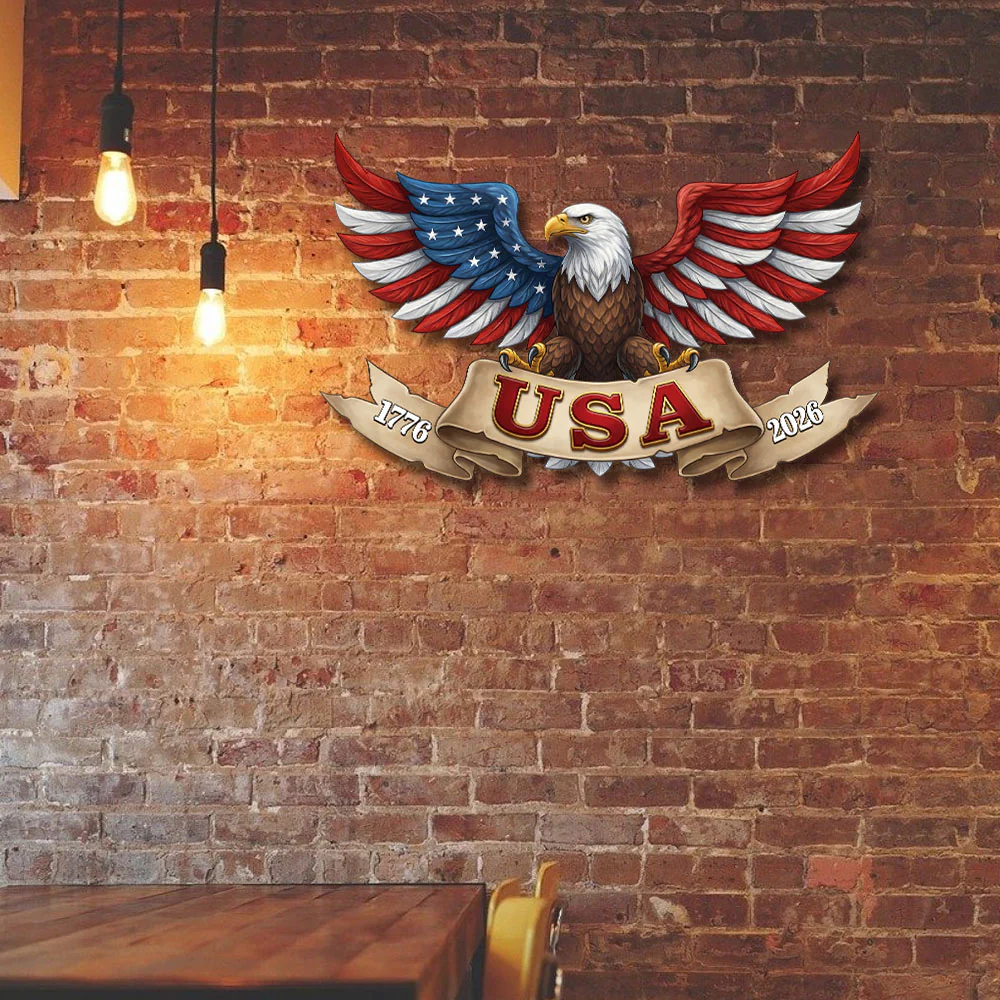 250 Years USA Eagle 1776 2026 Patriotic Independence Day Hanging Metal Sign