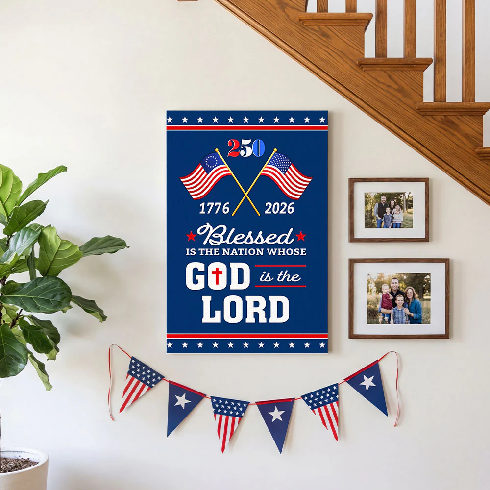 Patriotic 250 Years of Christian Canvas Wall Art with Painting American Flag