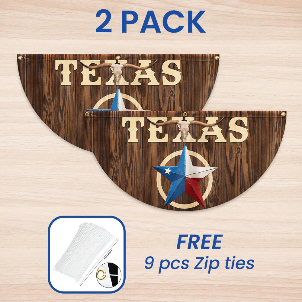 Texas Star Longhorn Non-Pleated Fan Flag