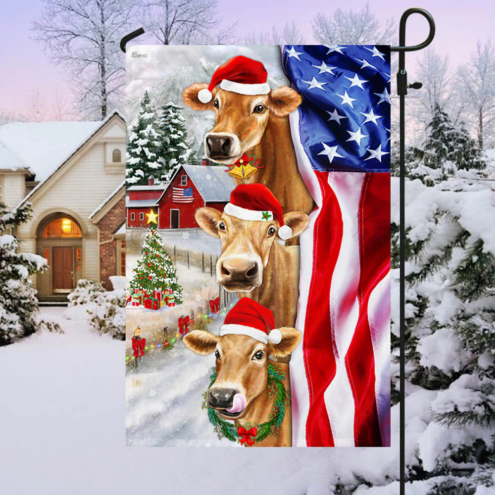 Christmas Cattle Cow American Flag, Farm Flag